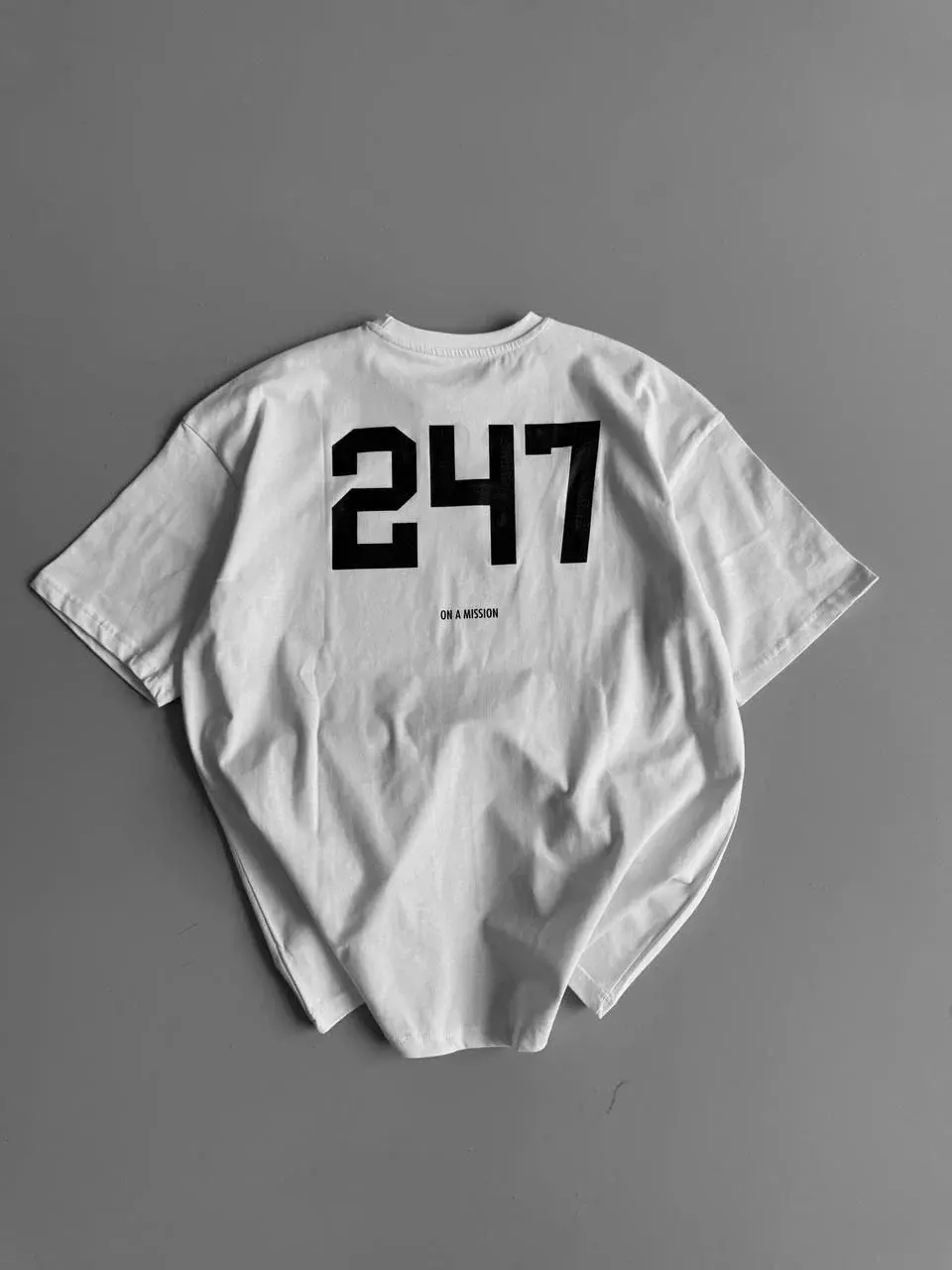 20/1 Penye Compack Baskılı Oversize Bisiklet Yaka Kısa Kol Yazlık T-shirt - Beyaz