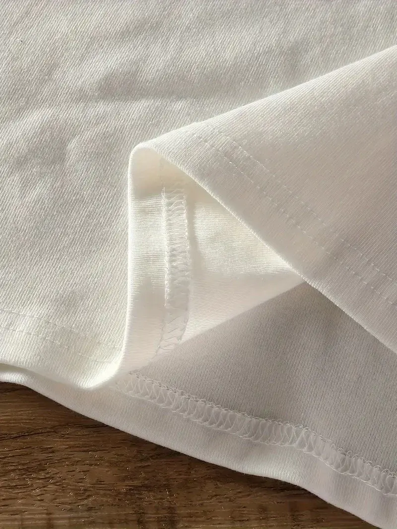 20/1 Penye Compack Baskılı Oversize Bisiklet Yaka Kısa Kol Yazlık T-shirt - Beyaz