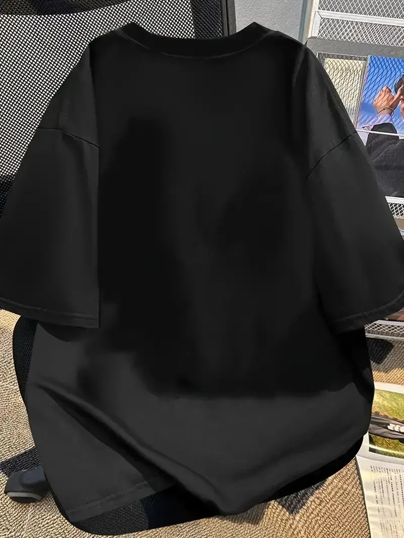 Penye Compack Baskılı Oversize Bisiklet Yaka Kısa Kol Yazlık T-shirt - Siyah