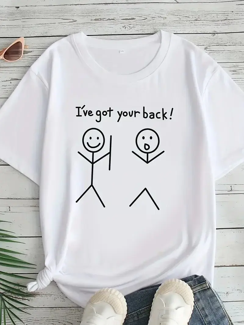 Kadın ''I've Got Your Back'' Grafik Yazılı Oversize Tişört - Beyaz