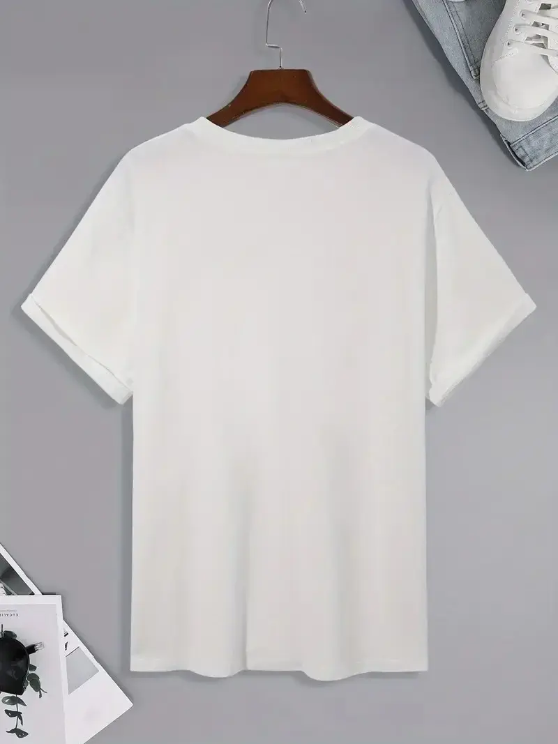 20/1 Penye Compack Uçak Baskılı Oversize Bisiklet Yaka Kısa Kol T-shirt - Beyaz