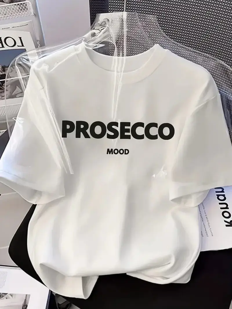 Penye Compack Baskılı Oversize Kısa Kol Bisiklet Yaka T-shirt - Beyaz