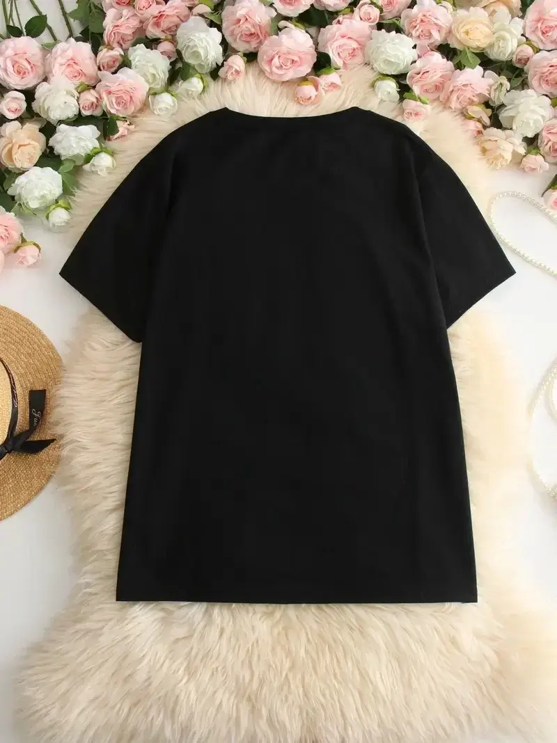 ''Hi, I don't care. Thanks'' Baskılı Oversize Bisiklet Yaka T-shirt - Siyah