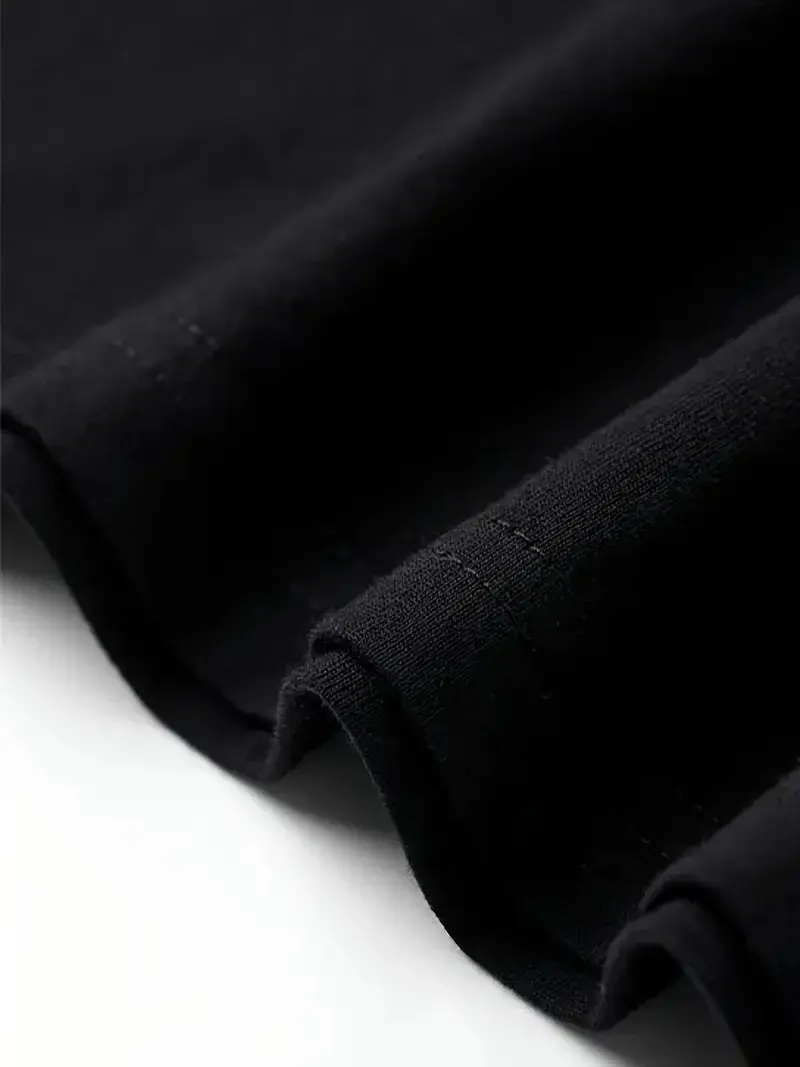 Rahat Bisiklet Yaka Tişört, Yaratıcı Karikatür Baskı - Yumuşak Polyester, Her Mevsim Giyilebilir- Siyah