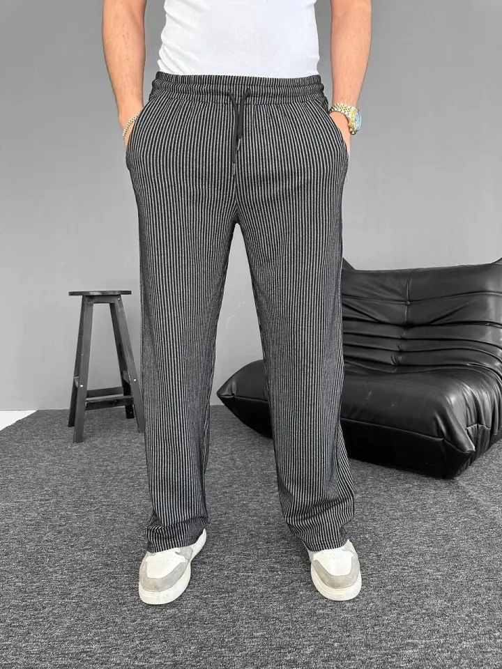 Su Yolu Çizgili Cepli Pantalon - Siyah