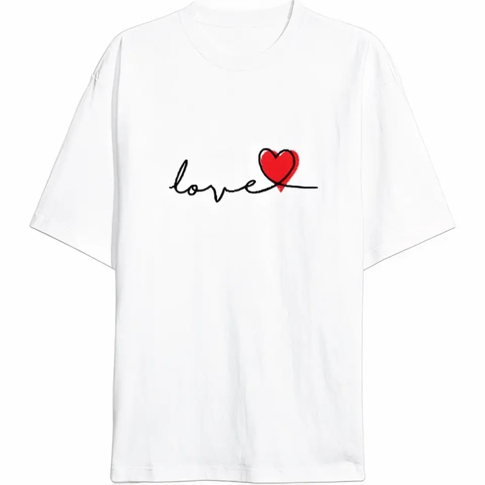 Sevgililer Günü İçin Özel Tasarım Love Baskılı T-shirt - Beyaz