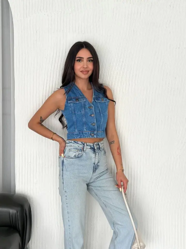 Kot Jeans Kadın Yelek - Mavi