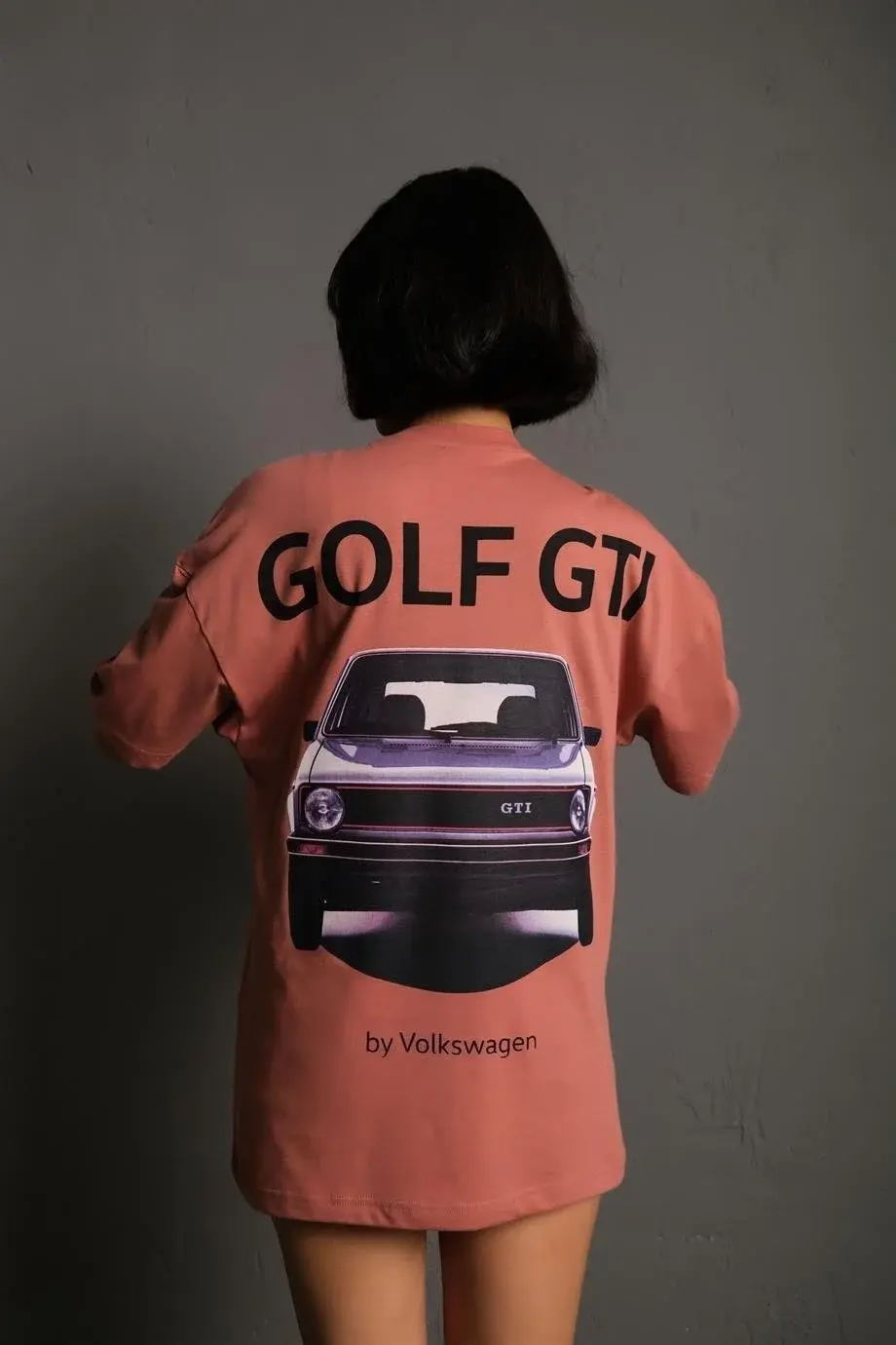 Kadın Sırt Golf Gtı Baskılı Oversize T-shirt - Gül Kurusu