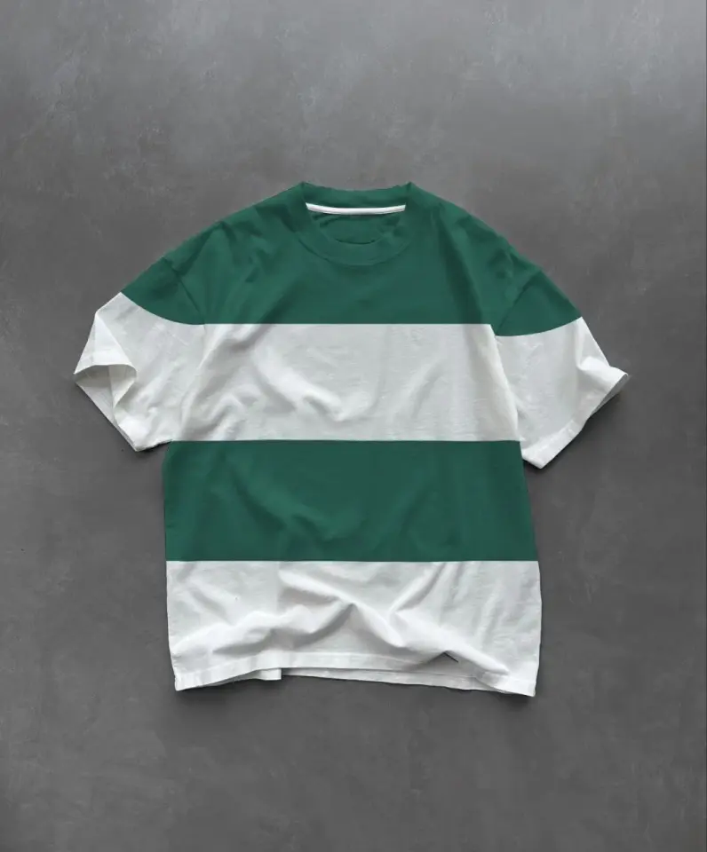 Unisex Bisiklet Yaka Parçalı T-Shirt - Yeşil