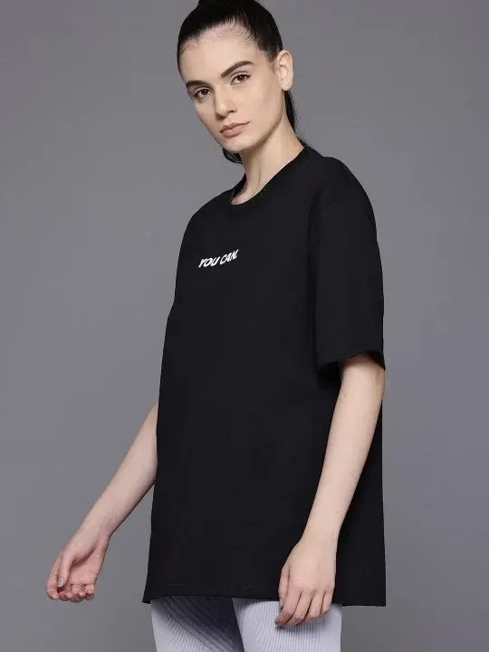 Kadın Baskılı Oversize T-shirt - Siyah