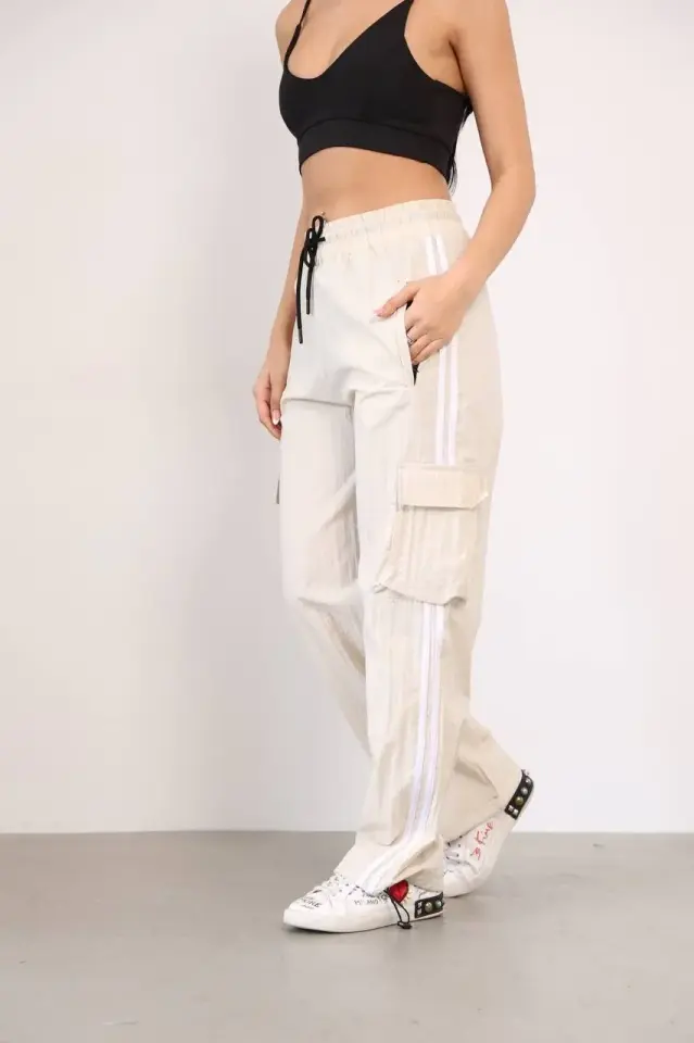 Paraşüt Kumaş Kargo Ceplı Baggy Eşofman - Bej