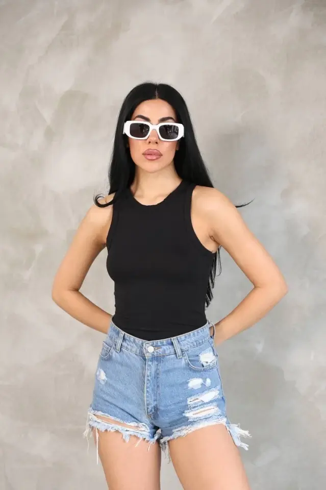 Kadın Kolsuz Badi bluz - Siyah