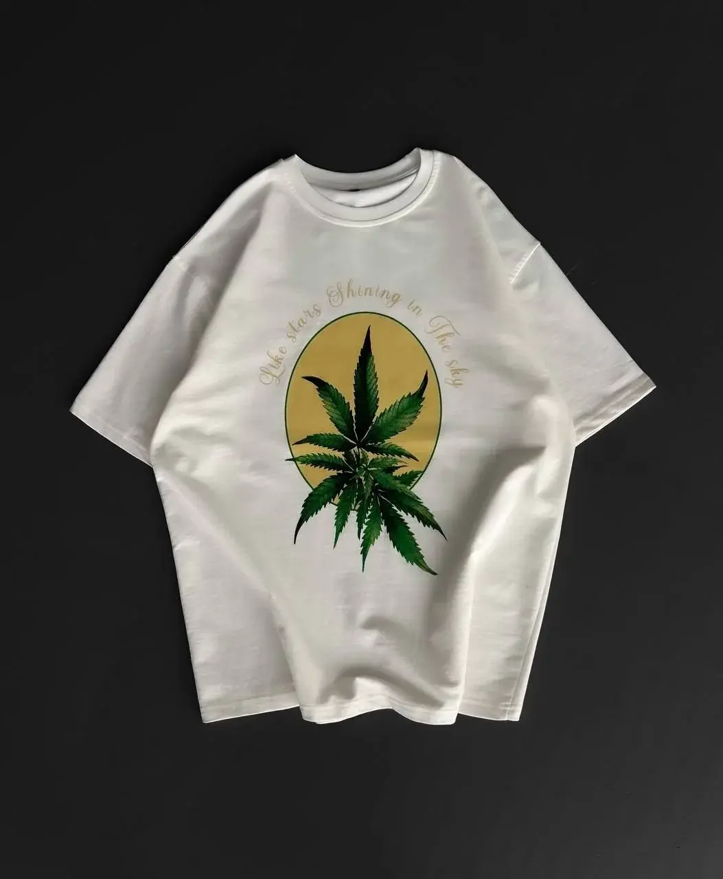 Ön ve Arka Baskılı Oversize Bisiklet Yaka T-shirt- Beyaz