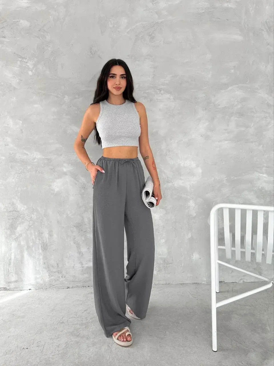 Ayrobin Oversize Kadın Pantalon - Füme
