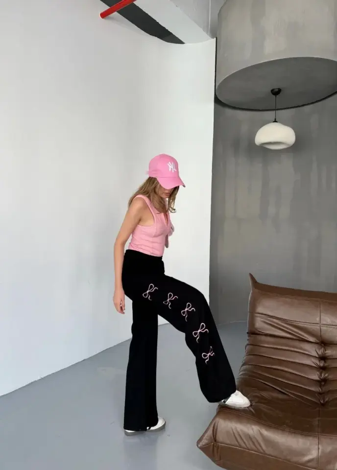 Osy Modal Yumuşak Dokulu Kumaş Nakış işlemeli Rahat Bol Paça Eşofman Pantalon - Siyah